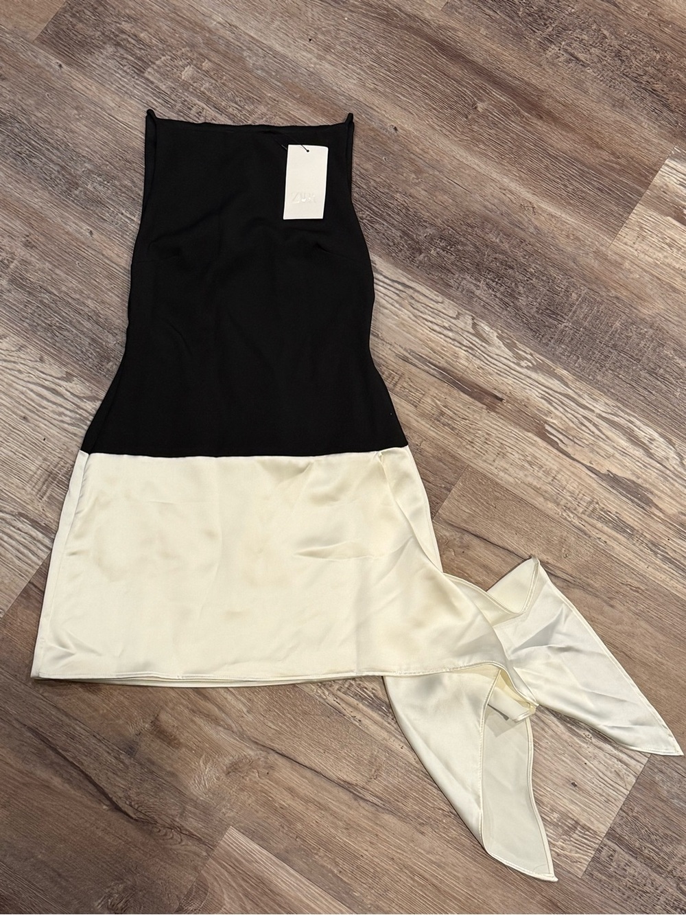 NWT Zara Black and White Asymmetric Combined Satin Mini Dress Small - Picture 5 of 7